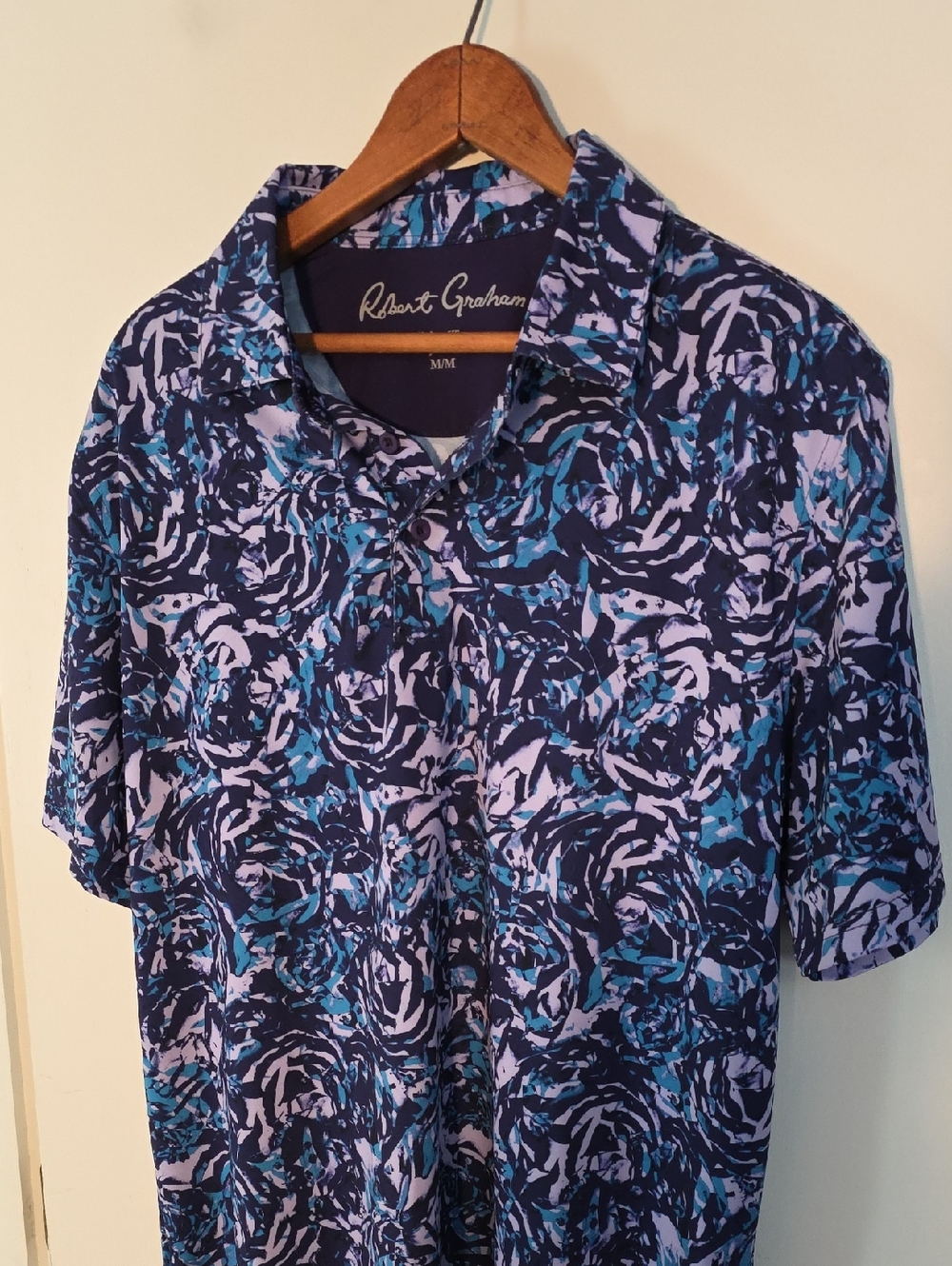 Robert Graham Medium Navy, Light Purple & Teal Abstract Short-Sleeve Polo